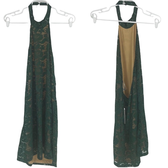 COTTON CANDY LA NWT HIGH NECK GREEN LACE MINI DRESS MEDIUM - Picture 2 of 6